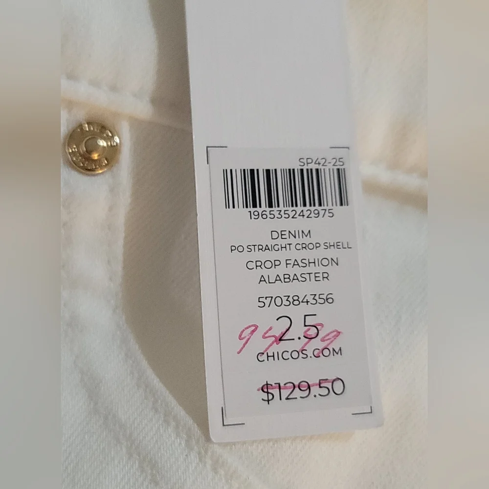 NWT Chico’s Pull-On Embellished Straight-Leg Cropped Jeans Pants Women 2.5 Sz 14 - Picture 8 of 15